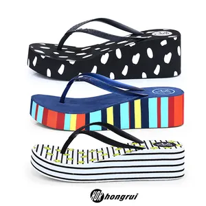 Fashion women platform wedge flip-flops spot smiley unique design flip flops for women girls Designer flip-flops