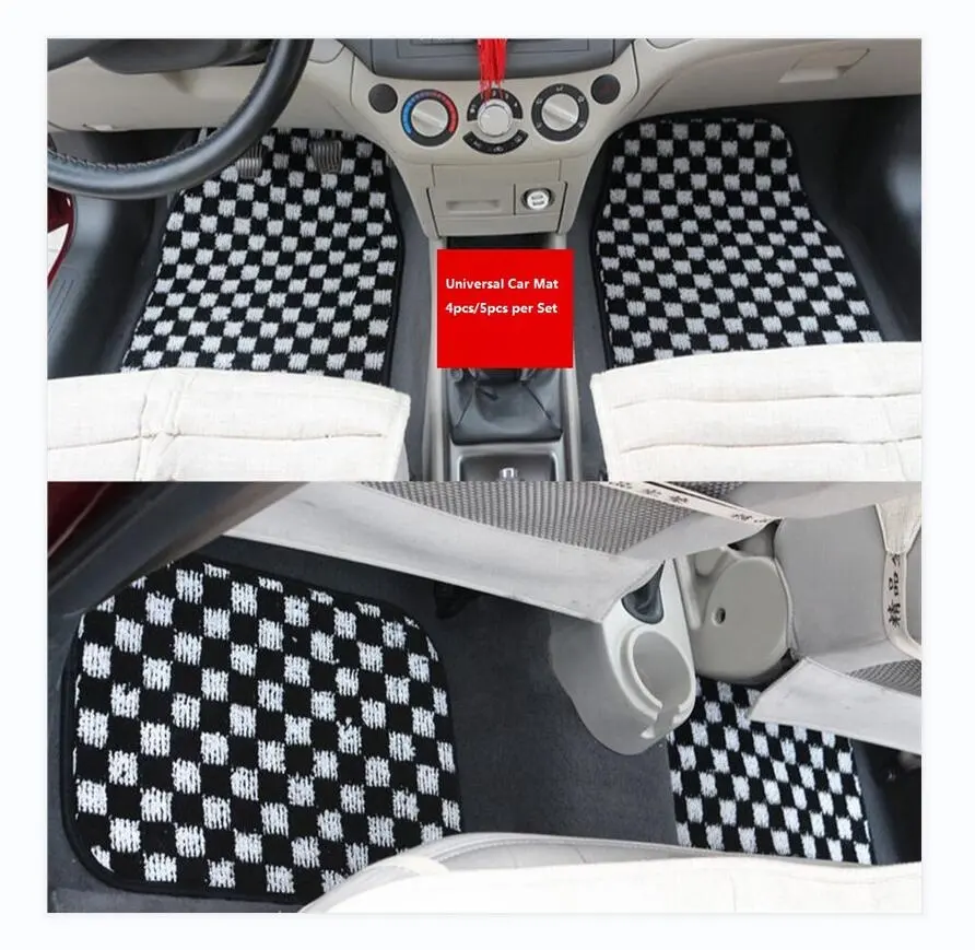 Alfombrilla para el suelo del coche, accesorio de alta calidad con patrón de cuadros de dos colores, fácil de lavar