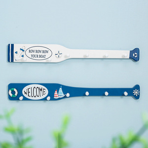 Mediterranean Oar <b>Wall</b> <b>Hooks</b> Wooden Coat Rack With Welcome Design For Entryway Or Bedroom Use - Product Image 5