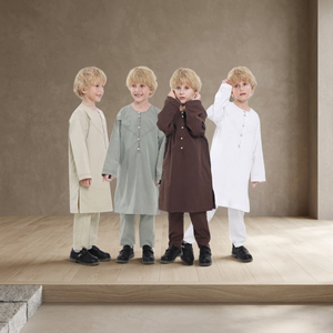 Robe Abaya Kaftan Thobe islamique pour enfants musulmans, garçons, 2 pièces, manches longues, col rond, polyester, antistatique - Product Image 2