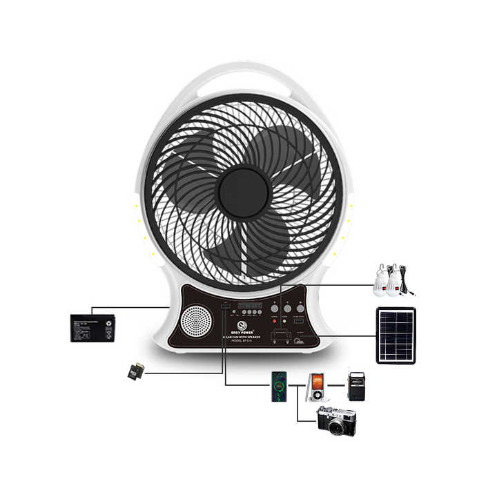 Ventilador Solar Recargable Eléctrico de Plomo-ácido de CC de CA de 14 Pulgadas Radio Altavoz de Mesa Ventiladores de Ventilación Solar
