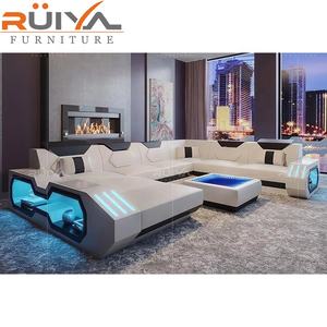अमेरिकी शैली गर्म बेच यू आकार अनुभागीय आधुनिक चमड़े के सोफे सेट के साथ एलईडी प्रकाश कमरे में रहने वाले फर्नीचर सोफे - Product Image 2