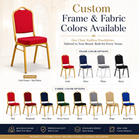 Chaise de banquet empilable avec structure en acier inoxydable et assise rembourrée en tissu rouge pour mariage, hôtel, événement