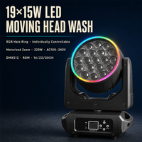 Lampu Wash Moving Head 19x15W CTO Aux Circle Control 16/22/30CH 32-Bit Dimming RDM untuk Pesta dan Perjamuan