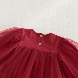 Abbigliamento per Neonati 2026 Stile Coreano, Completo Primavera/Autunno, Tutina Rossa in Cotone e Rete, Vestito da Principessa per Primo Compleanno - Product Image 4