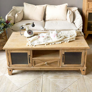 Table basse en bois massif de style rustique pour salon, durable, avec un design décoratif, des tiroirs de rangement et une montage facile - Product Image 4