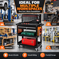 Chariot à outils industriel mobile en acier à 3 niveaux et un seul tiroir, robuste et indispensable, pour l'utilisation en usine et en station de service