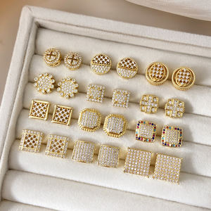 Orecchini Quadrati con Zirconi Cubici Placcati in Oro 18K, Gioielli con Pietre Preziose Multiple per Uso Quotidiano Femminile - Product Image 1