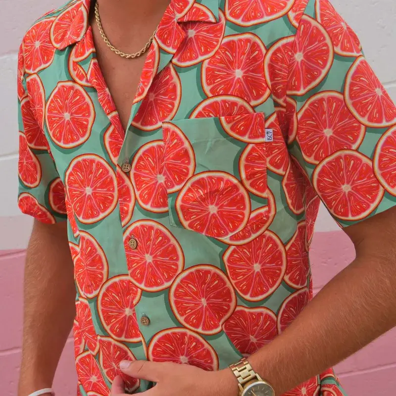 Grapefruit Pattern Cotton Rayon Open Collar Summer Beach Shirt Short Hawaiian Set Custom Hawaiian Shirts