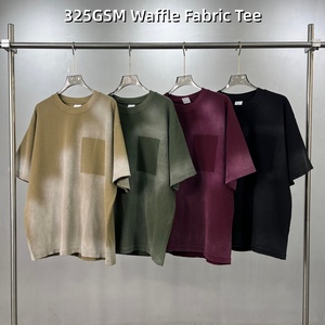 Heavyweight 325gsm Textured <b>Waffle</b> Knit T <b>Shirts</b> Cotton Blend Boxy Drop Shoulder Oversized Custom T <b>Shirt</b> Wholesale - Product Image 1