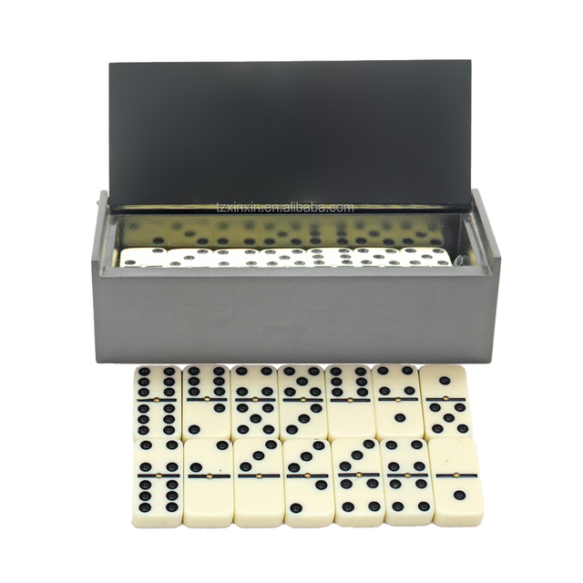 Classic Board Games Double 6 Dominoes Gift Set 28 Tiles with Spinner in Wooden Box Wood Case Juegos De Mesa