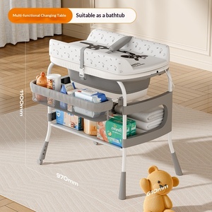 2-in-1 Diaper <b>Changing</b> <b>Table</b> Baby Care <b>Table</b> Newborn <b>Foldable</b> Multifunctional with Roller Adjustable Storage Space Massage Touch - Product Image 2