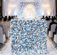 Mur floral artificiel romantique bleu en tissu 3D avec roses en soie simulée pour toile de fond de mariage et accessoires de photographie pour influenceurs