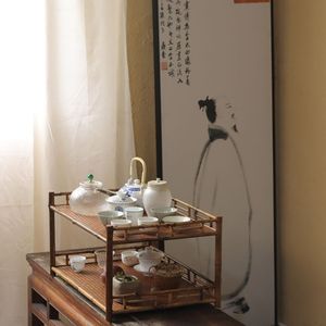 Extra Large Size New Tea Stand, Plum Blossom Bamboo Large Capacity Tea Ceremony Storage Cabinet, Antique <b>Shelf</b>, Tea Cup <b>Rack</b>, - Product Image 4