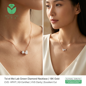 Collar de Diamantes Cultivados en Laboratorio Betterstar, Oro Amarillo de 14K/18K, Corte Pera y Redondo, Collar con Colgante de Dos Piedras para Mujer - Product Image 2