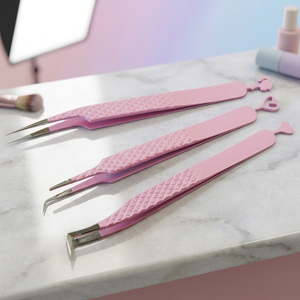 Pince à cils rose à pointe de précision, manche en forme de cœur, en plastique, pour extensions de cils - Product Image 6
