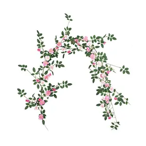 Outdoor Farm Decorated Artificial White Silk Flower Wedding Ceiling Decorated 1.8m Artificial Rose Rattan
