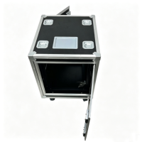 Valise de transport OEM 12U texturée grain de litchi, bleu zinc, avec portes coulissantes latérales, rainures d'empilage encastrées et plateau porte-étiquettes