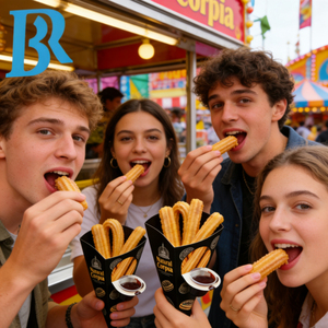 Scatola personalizzata per churros, confezione per patatine fritte con contenitore per salsa, scatola per churros in cartone nero, coni per churros. - Product Image 5