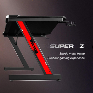 Z Shaped <strong>Gaming</strong> Table LED <strong>Lights</strong> Ergonomic Table Computer <strong>Desk</strong> with Monitor Riser Cup Holder and 2 Headphone Hooks - Product Image 4