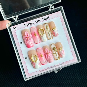 <span class=keywords><strong>Uñas</strong></span> postizas 3D con diseño floral y pedrería, de acrílico, medianas, estilo ataúd cuadrado, de lujo - Product Image 2