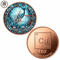 Pièce de monnaie en cuivre pur 999 de 1 oz, imprimée en couleur 2D, épaisseur 3 mm, bord plat, haute relief
