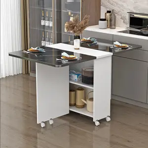 HONGHE meja lipat makan, penghemat ruang makan, Meja dapur dapat diperpanjang dengan rak penyimpanan dan 2 laci penyimpanan
