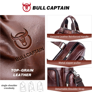 BULLCAPTAIN Sac à main en cuir véritable pour homme, sacoche d'affaires pour ordinateur portable 15 pouces, sac de bureau de luxe en cuir de vachette, sac de voyage pour homme - Product Image 2