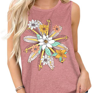 เสื้อกล้ามถักสำหรับผู้หญิง ใส่สบายๆ ทรงหลวม แขนสั้น คอทรงโอ ผ้าฝ้ายระบายอากาศ เหมาะสำหรับใส่ไปชายหาดหรือออกกำลังกาย ขายส่ง - Product Image 1