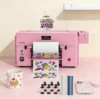 Impresora UV DTF Mini Rosa Haolic de 30cm para EE. UU., Económica, para Envolturas de Vasos y Pegatinas, con Laminación Todo en Uno