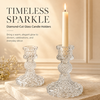 Lot de 4 bougeoirs coniques en verre transparent de 4 pouces, coupe diamant, pour centre de table de mariage et décoration intérieure