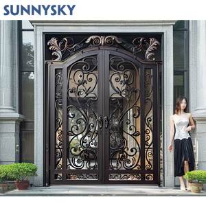 Sunnysky lối vào trang trí arches biệt thự lối vào chính Antique bên ngoài rèn mạ kẽm cong sắt cửa - Product Image 1