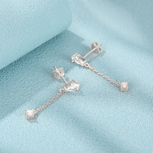 CANNER Simple S925 Argent Sterling Goutte d'eau Zircon Longue Chaîne Pendentif Pompon Opale Diamant Boucles d'oreilles Or 18 carats - Product Image 4