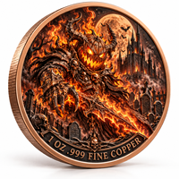 Pièce de monnaie d'imitation en cuivre pur 999 de 1 oz, électroplaquée, série Halloween, Citrouille Diable, en relief 3D, couleur UV, artisanat métallique