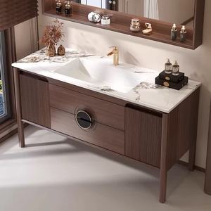 New bathroom cabinet ceramic integrated basin <b>floor</b>-<b>standing</b> new Chinese style retro oak smart - Product Image 4