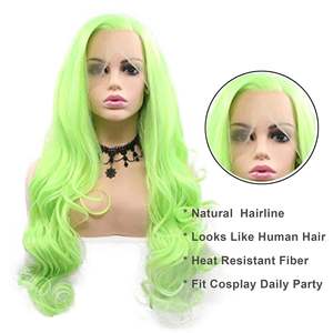 <span class=keywords><strong>Perruque</strong></span> à dentelle frontale vert néon pour femmes, longue, bouclée, ondulée, douce, pré-épilée, ligne de cheveux naturelle, sans colle, synthétique, résistante à la chaleur, 22 - Product Image 3