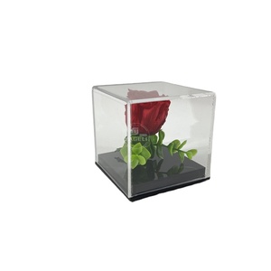factory Clear Acrylic Single Rose Box Acrylic Preserved Flower Gift Box with black base