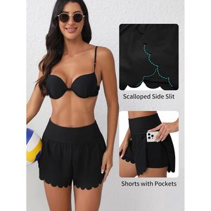 FOXA Pantalones cortos de baño para mujer 2 en 1 con bolsillos y secado rápido - Product Image 4