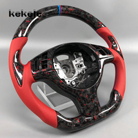 Volant de voiture en cuir perforé rouge personnalisé, en fibre de carbone forgé, style sport, pour BMW Série 3 E46
