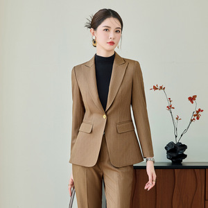 Green Striped Women's Suit Set Polyester Anti-Wrinkle Casual Professional Wear - Product Image 3