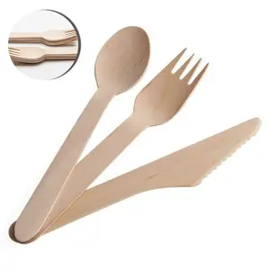 拿一次性叉勺刀天然木质餐具套装
