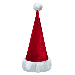 Gorro de Navidad de Papá Noel de terciopelo rojo de 53 cm de altura con pompón blanco y ribete para decoración de fiestas navideñas - Product Image 4