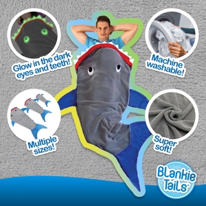 Ấm cúng minky lông cừu trẻ em 'mặc cá mập blankie đuôi hai mặt ném Chăn với cá mập đồ chơi cho bé trai và bé gái bộ đồ giường - Product Image 3