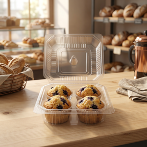 Caja de PET transparente con cierre de bisagra a prueba de manipulaciones para muffins, capacidad para 4 unidades, gama especial de bisagras - Caja de bisagras al por mayor - Product Image 2