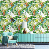 Papier peint imperméable moderne à feuilles vertes, motif jungle tropicale, feuille de bananier, oiseaux du paradis, pour hôtel