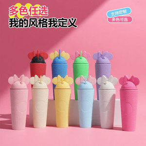 Shang Kou Ai 24Oz <b>Straw</b> <b>Cup</b> With Bow Ear <b>Lid</b> Portable Durian Style Water Bottle Bpa Free For Travel - Product Image 5