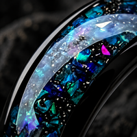 Bague Éternité Unique JLM en Acier Inoxydable Bleu Opale à Motif Floral pour Femme et Unisexe – Bijou Tendance pour Mariage, Fiançailles et Fêtes