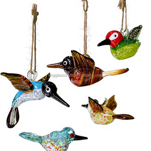 งานแก้วเป่ามือรูปนกขนาดเล็ก งานฝีมือแก้วมูราโน่ งานแก้วฟิวส์ งานแก้วประดับตกแต่ง จี้ห้อยเชือก<span class=keywords><strong>ป่าน</strong></span> รูปนกฮัม<span class=keywords><strong>มิ</strong></span>งเบิร์ด - Product Image 1