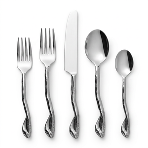Ensemble de couverts élégants avec manche à extrémité audacieuse, couleur argent, acier inoxydable poli miroir, fourchette et couteau avec boîte cadeau et ustensiles de cuisine - Product Image 1