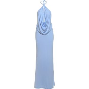 Robe longue sexy pour femme, col licou, dos nu, élégante, devant drapé, couleur unie, coupe ajustée, pour soirée, fête, <span class=keywords><strong>vacances</strong></span>, ensemble deux pièces - Product Image 4